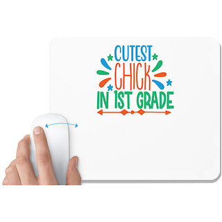                       UDNAG White Mousepad 'Teacher Student | cutest chick in 1st grade' for Computer / PC / Laptop [230 x 200 x 5mm]                                              