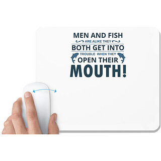                       UDNAG White Mousepad 'Fishing | Men & Fish' for Computer / PC / Laptop [230 x 200 x 5mm]                                              