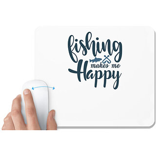                       UDNAG White Mousepad 'Fishing | Fishing makes me happy' for Computer / PC / Laptop [230 x 200 x 5mm]                                              