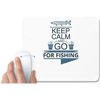                       UDNAG White Mousepad 'Fishing | Keep calm and go' for Computer / PC / Laptop [230 x 200 x 5mm]                                              