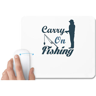                       UDNAG White Mousepad 'Fishing | Carry on fishing' for Computer / PC / Laptop [230 x 200 x 5mm]                                              