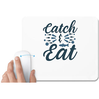                       UDNAG White Mousepad 'Fishing | Catch & Eat' for Computer / PC / Laptop [230 x 200 x 5mm]                                              