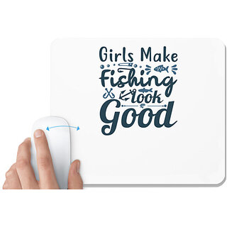                       UDNAG White Mousepad 'Fishing | Girl makes fishing' for Computer / PC / Laptop [230 x 200 x 5mm]                                              