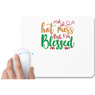                       UDNAG White Mousepad 'Christmas | hot mess but i'm blessed' for Computer / PC / Laptop [230 x 200 x 5mm]                                              