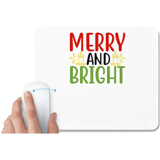                       UDNAG White Mousepad 'Christmas | merry and brightt' for Computer / PC / Laptop [230 x 200 x 5mm]                                              