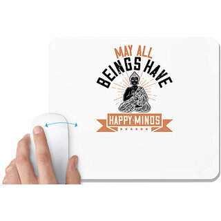                       UDNAG White Mousepad 'Buddhism | May all beings have happy minds' for Computer / PC / Laptop [230 x 200 x 5mm]                                              