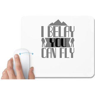                       UDNAG White Mousepad 'Climbing | I belay you can fly' for Computer / PC / Laptop [230 x 200 x 5mm]                                              