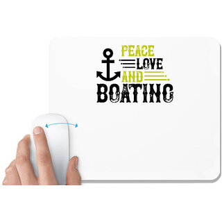                       UDNAG White Mousepad 'Boating | Peace, Love, and Boating' for Computer / PC / Laptop [230 x 200 x 5mm]                                              