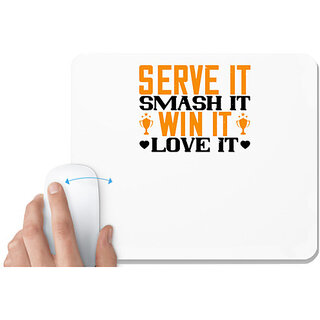                       UDNAG White Mousepad 'Badminton | Serve it, smash it, win it, love it' for Computer / PC / Laptop [230 x 200 x 5mm]                                              