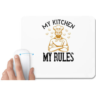                       UDNAG White Mousepad 'Cooking | my kitchen my rules' for Computer / PC / Laptop [230 x 200 x 5mm]                                              