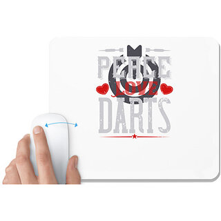                      UDNAG White Mousepad 'Dart | Peace Love Darts' for Computer / PC / Laptop [230 x 200 x 5mm]                                              