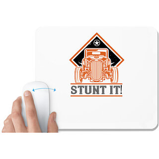                      UDNAG White Mousepad 'Hot Rod Car | Stunt IT!' for Computer / PC / Laptop [230 x 200 x 5mm]                                              