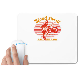                       UDNAG White Mousepad 'Motor Cycle | Blood, Sweat, & Gears' for Computer / PC / Laptop [230 x 200 x 5mm]                                              