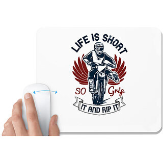                       UDNAG White Mousepad 'Motor Cycle | Life is short, so grip it and rip it 2' for Computer / PC / Laptop [230 x 200 x 5mm]                                              