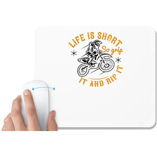                       UDNAG White Mousepad 'Motor Cycle | Life is short, so grip it and rip it' for Computer / PC / Laptop [230 x 200 x 5mm]                                              