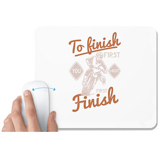                       UDNAG White Mousepad 'Motor Cycle | To finish first, you must first finish' for Computer / PC / Laptop [230 x 200 x 5mm]                                              