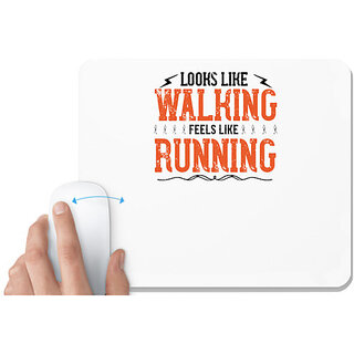                       UDNAG White Mousepad 'Running | looks like walking feels like running' for Computer / PC / Laptop [230 x 200 x 5mm]                                              