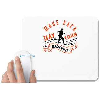                       UDNAG White Mousepad 'Running | make each day your masterpiece' for Computer / PC / Laptop [230 x 200 x 5mm]                                              