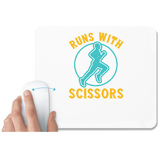                       UDNAG White Mousepad 'Running | run with sclssors' for Computer / PC / Laptop [230 x 200 x 5mm]                                              
