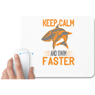                       UDNAG White Mousepad 'Shark | keep calm and swim faster' for Computer / PC / Laptop [230 x 200 x 5mm]                                              