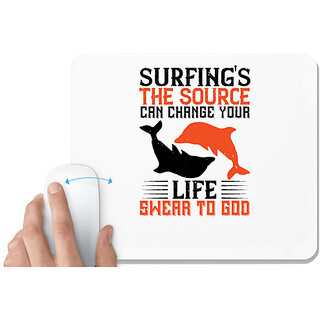                       UDNAG White Mousepad 'Surfing | Surfing's the source. Can change your life' for Computer / PC / Laptop [230 x 200 x 5mm]                                              