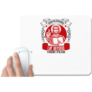                       UDNAG White Mousepad 'Job | Your blessings lay beyond your fear' for Computer / PC / Laptop [230 x 200 x 5mm]                                              