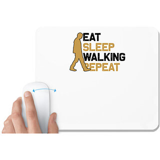                       UDNAG White Mousepad 'Walking | Eat sleep walking repeat' for Computer / PC / Laptop [230 x 200 x 5mm]                                              