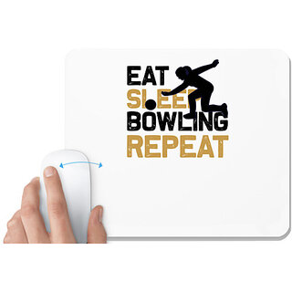                       UDNAG White Mousepad 'Bowling | Eat sleep bowling repeat' for Computer / PC / Laptop [230 x 200 x 5mm]                                              