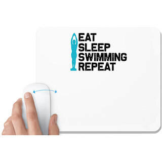                       UDNAG White Mousepad 'Swimming | Eat sleep swaimming repeat' for Computer / PC / Laptop [230 x 200 x 5mm]                                              