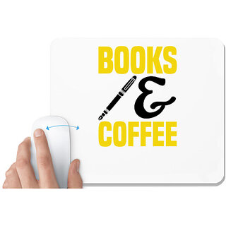                       UDNAG White Mousepad 'Reading | Books pen and coffee' for Computer / PC / Laptop [230 x 200 x 5mm]                                              