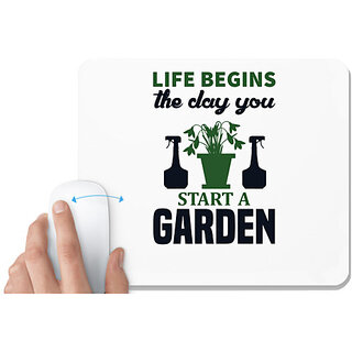                       UDNAG White Mousepad 'Gardening | Life begins the day you start a garden' for Computer / PC / Laptop [230 x 200 x 5mm]                                              