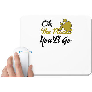                       UDNAG White Mousepad 'Travelling | Oh, the piece you all go' for Computer / PC / Laptop [230 x 200 x 5mm]                                              