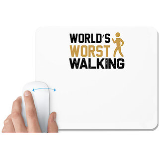                       UDNAG White Mousepad 'walking | Worlds worst walking' for Computer / PC / Laptop [230 x 200 x 5mm]                                              