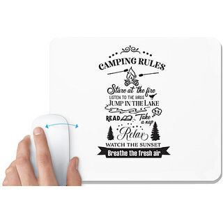                       UDNAG White Mousepad 'Camping | Camping Rules' for Computer / PC / Laptop [230 x 200 x 5mm]                                              
