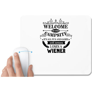                       UDNAG White Mousepad 'Camping | Campsite Sign' for Computer / PC / Laptop [230 x 200 x 5mm]                                              