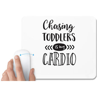                       UDNAG White Mousepad 'Cardio | Chasing Toddlers' for Computer / PC / Laptop [230 x 200 x 5mm]                                              