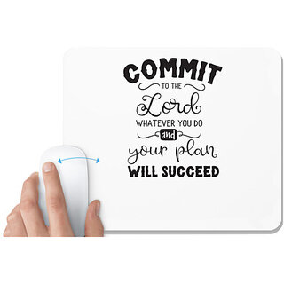                       UDNAG White Mousepad 'Commit | Commit to the' for Computer / PC / Laptop [230 x 200 x 5mm]                                              