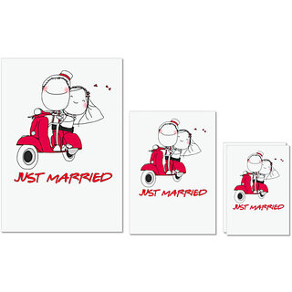                       UDNAG Untearable Waterproof Stickers 155GSM 'Couple | Just Married couple on red scooter' A4 x 1pc, A5 x 1pc & A6 x 2pc                                              
