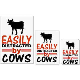                       UDNAG Untearable Waterproof Stickers 155GSM 'Cows | easily distracted by cows' A4 x 1pc, A5 x 1pc & A6 x 2pc                                              