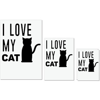                       UDNAG Untearable Waterproof Stickers 155GSM 'Cat | I Love My Cat' A4 x 1pc, A5 x 1pc & A6 x 2pc                                              