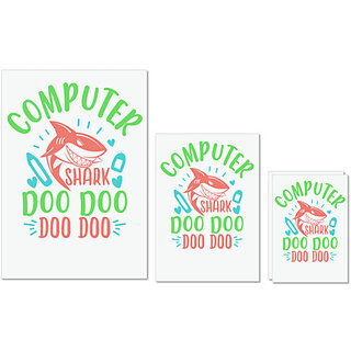                       UDNAG Untearable Waterproof Stickers 155GSM 'Computer | computer shark doo doo' A4 x 1pc, A5 x 1pc & A6 x 2pc                                              