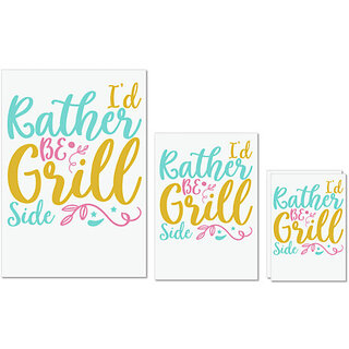                       UDNAG Untearable Waterproof Stickers 155GSM 'I'D RATHER BE GRILL SIDE' A4 x 1pc, A5 x 1pc & A6 x 2pc                                              