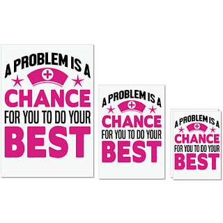                       UDNAG Untearable Waterproof Stickers 155GSM 'Nurse | Problem chance to do your best' A4 x 1pc, A5 x 1pc & A6 x 2pc                                              