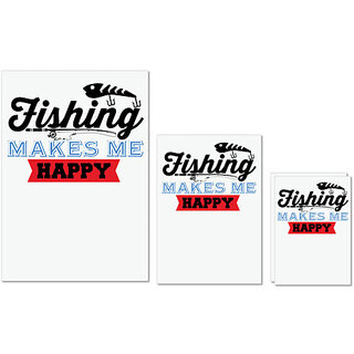                       UDNAG Untearable Waterproof Stickers 155GSM 'Fishing | Fishing Make me Happy' A4 x 1pc, A5 x 1pc & A6 x 2pc                                              