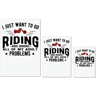                       UDNAG Untearable Waterproof Stickers 155GSM 'Rider | I just want to go Riding' A4 x 1pc, A5 x 1pc & A6 x 2pc                                              