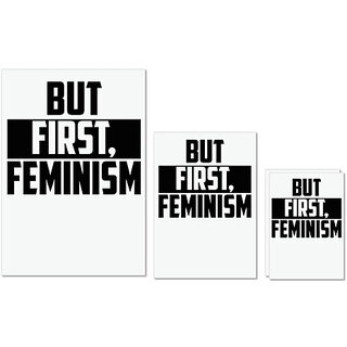                       UDNAG Untearable Waterproof Stickers 155GSM 'Feminism | BUT FIRST, FEMINISM-2' A4 x 1pc, A5 x 1pc & A6 x 2pc                                              