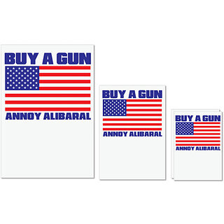                       UDNAG Untearable Waterproof Stickers 155GSM 'American Flag | Buy a gun Annoy alibaral' A4 x 1pc, A5 x 1pc & A6 x 2pc                                              