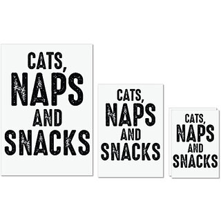                       UDNAG Untearable Waterproof Stickers 155GSM 'Cat | CATS, NAPS AND SNACKS' A4 x 1pc, A5 x 1pc & A6 x 2pc                                              