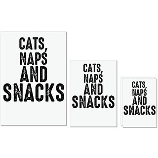                       UDNAG Untearable Waterproof Stickers 155GSM 'Cat | CATS, NAPS AND SNACKS-2' A4 x 1pc, A5 x 1pc & A6 x 2pc                                              