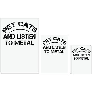                       UDNAG Untearable Waterproof Stickers 155GSM 'Cat | PET CATS AND LISTEN TO METAL' A4 x 1pc, A5 x 1pc & A6 x 2pc                                              